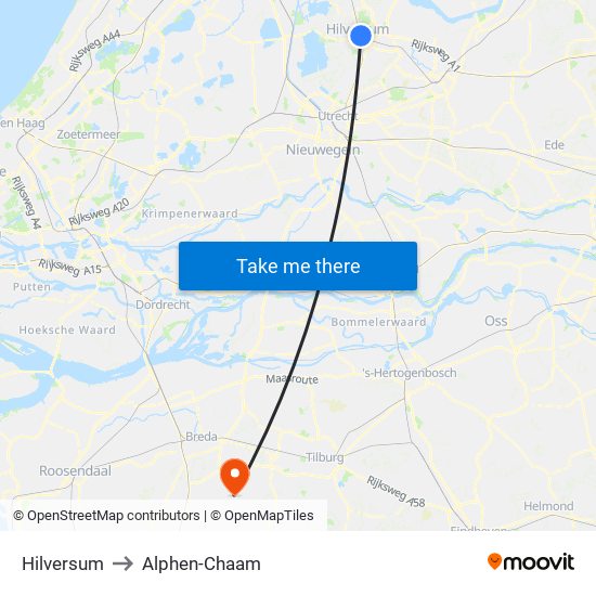 Hilversum to Alphen-Chaam map