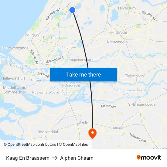 Kaag En Braassem to Alphen-Chaam map