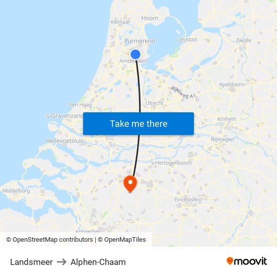 Landsmeer to Alphen-Chaam map