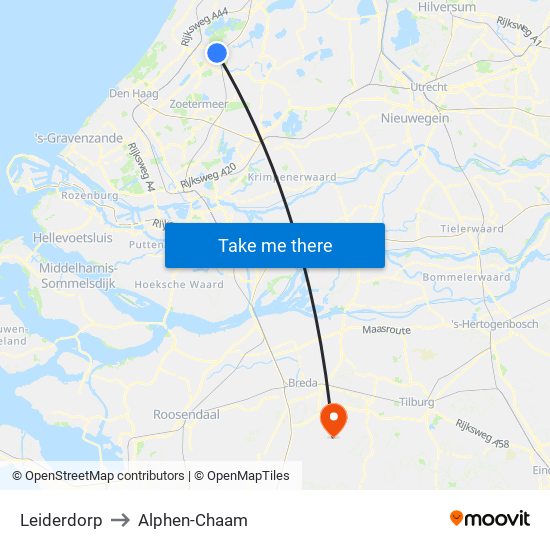 Leiderdorp to Alphen-Chaam map