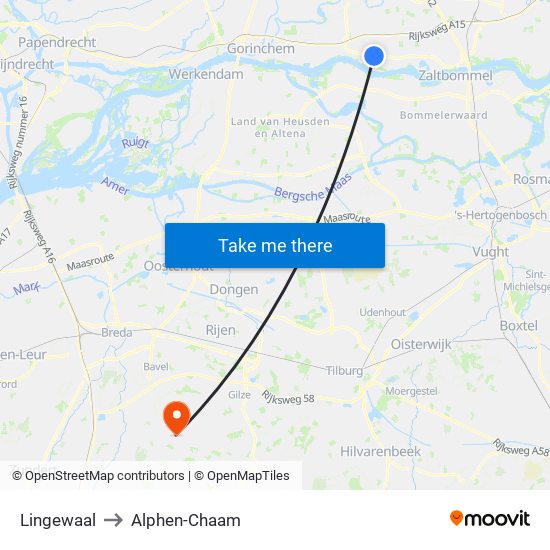 Lingewaal to Alphen-Chaam map