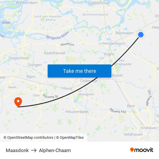 Maasdonk to Alphen-Chaam map