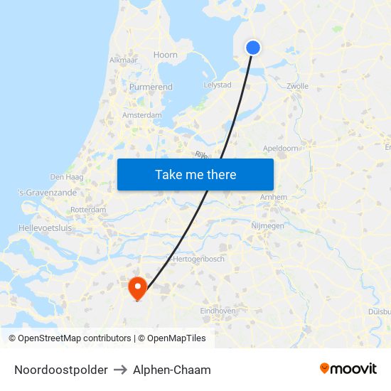 Noordoostpolder to Alphen-Chaam map