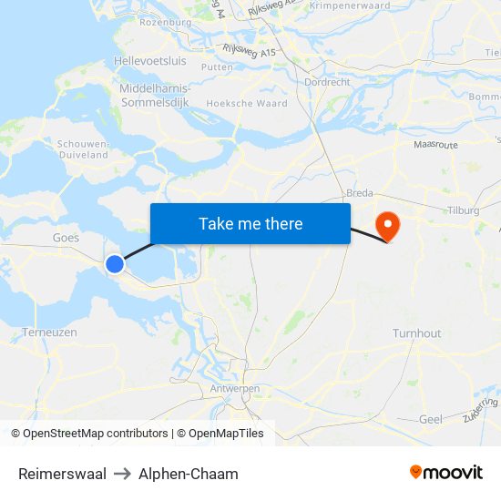 Reimerswaal to Alphen-Chaam map