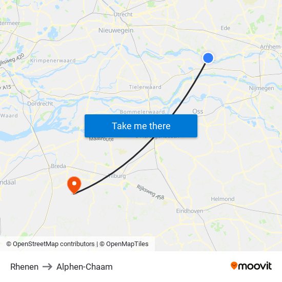 Rhenen to Alphen-Chaam map