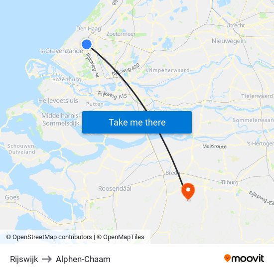 Rijswijk to Alphen-Chaam map