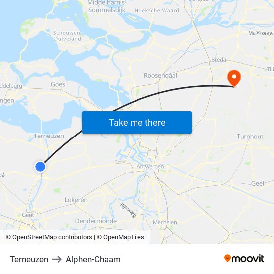 Terneuzen to Alphen-Chaam map