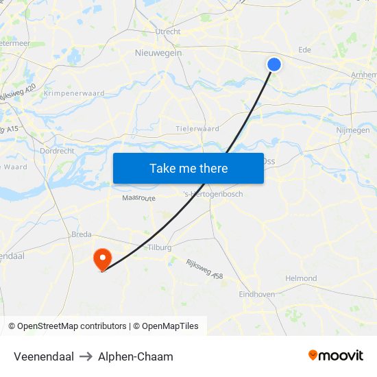 Veenendaal to Alphen-Chaam map