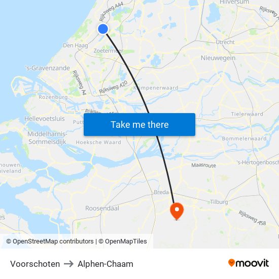 Voorschoten to Alphen-Chaam map