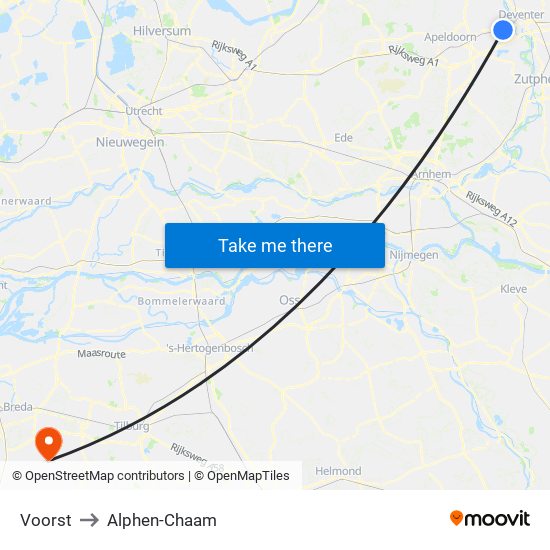 Voorst to Alphen-Chaam map