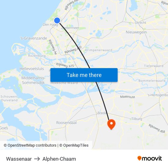 Wassenaar to Alphen-Chaam map