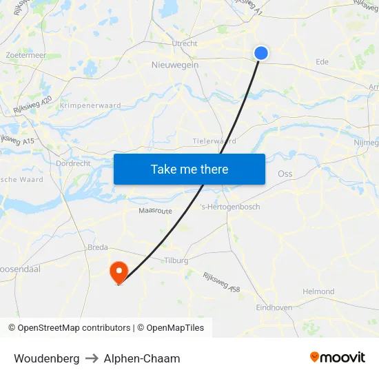 Woudenberg to Alphen-Chaam map
