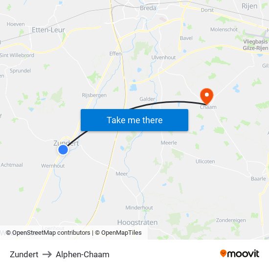 Zundert to Alphen-Chaam map