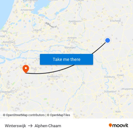 Winterswijk to Alphen-Chaam map