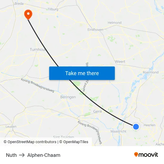 Nuth to Alphen-Chaam map