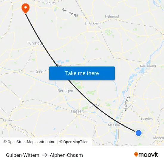 Gulpen-Wittem to Alphen-Chaam map