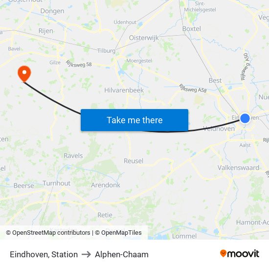 Eindhoven, Station to Alphen-Chaam map