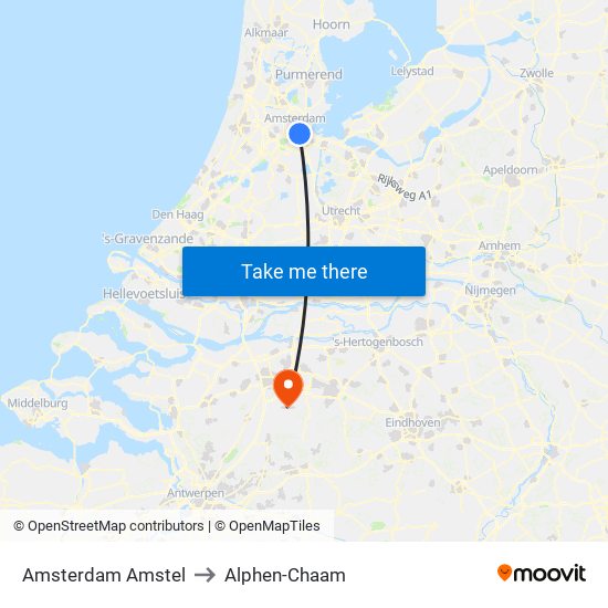 Amsterdam Amstel to Alphen-Chaam map