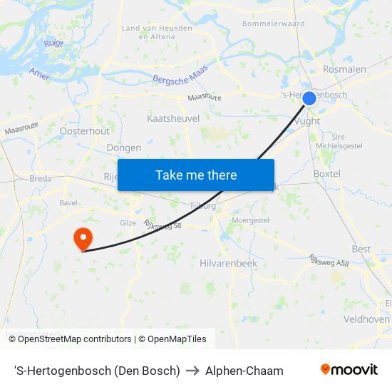 'S-Hertogenbosch (Den Bosch) to Alphen-Chaam map