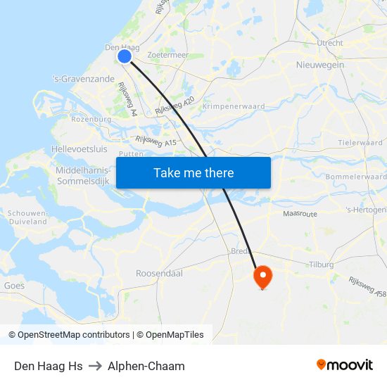 Den Haag Hs to Alphen-Chaam map