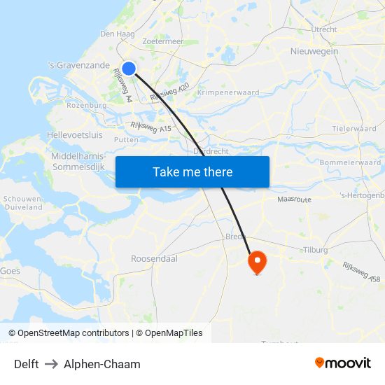 Delft to Alphen-Chaam map