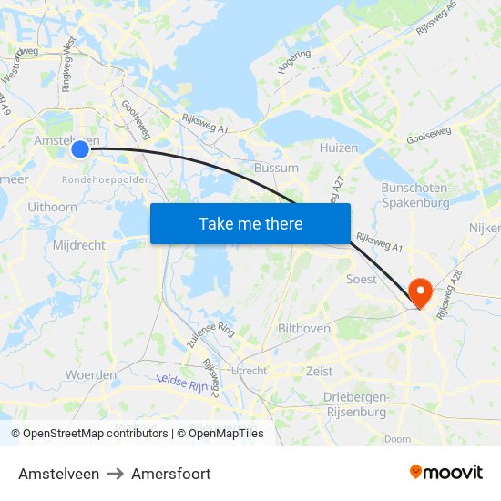 Amstelveen to Amersfoort map