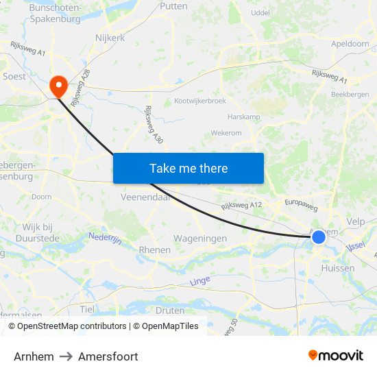 Arnhem to Amersfoort map