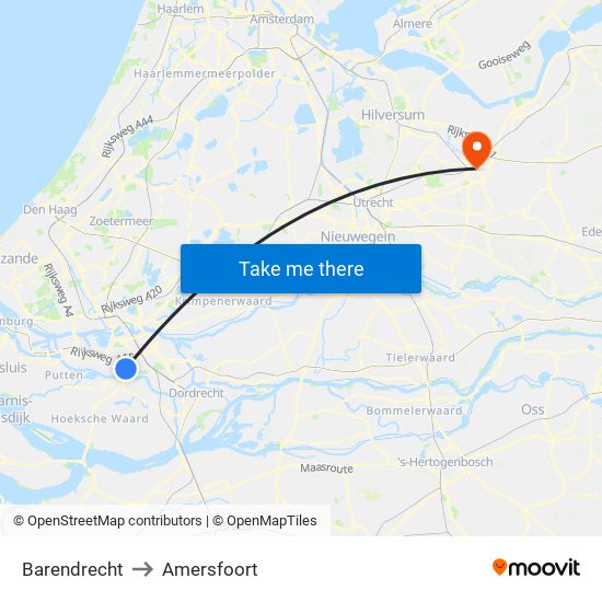 Barendrecht to Amersfoort map