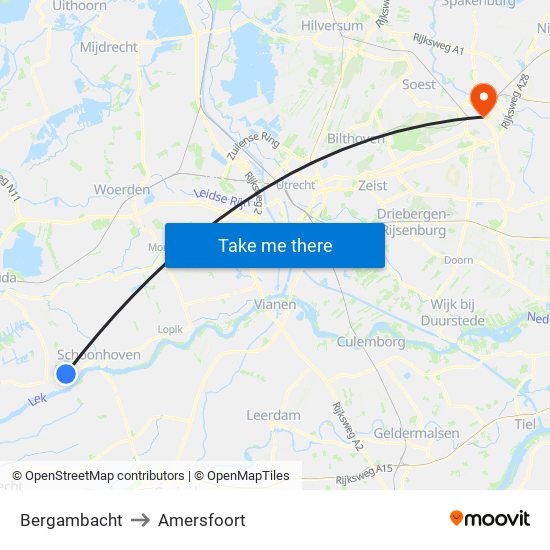 Bergambacht to Amersfoort map