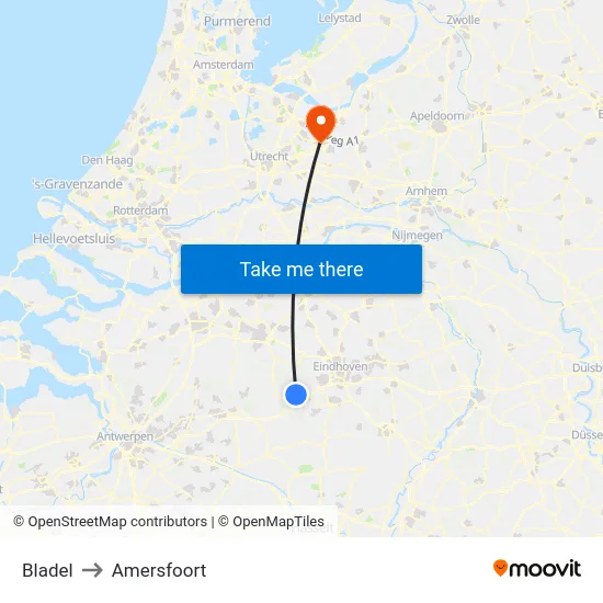 Bladel to Amersfoort map