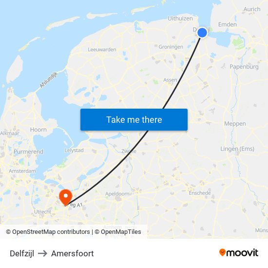 Delfzijl to Amersfoort map