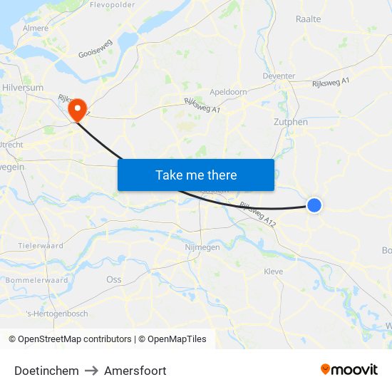 Doetinchem to Amersfoort map