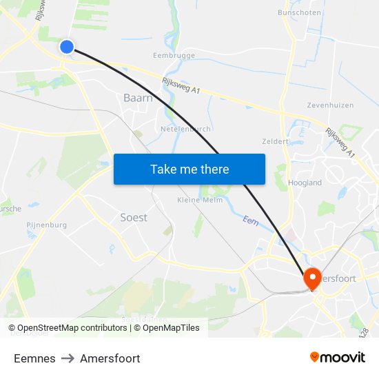 Eemnes to Amersfoort map