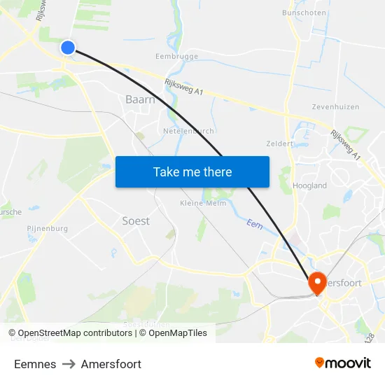Eemnes to Amersfoort map