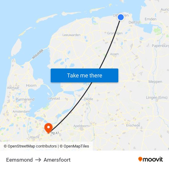 Eemsmond to Amersfoort map