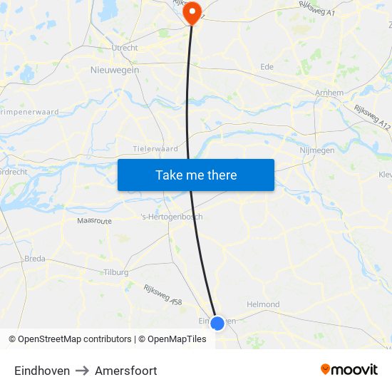 Eindhoven to Amersfoort map