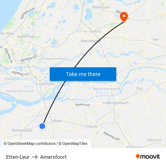 Etten-Leur to Amersfoort map