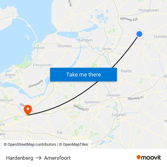 Hardenberg to Amersfoort map