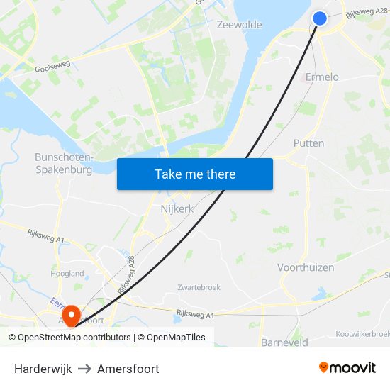 Harderwijk to Amersfoort map