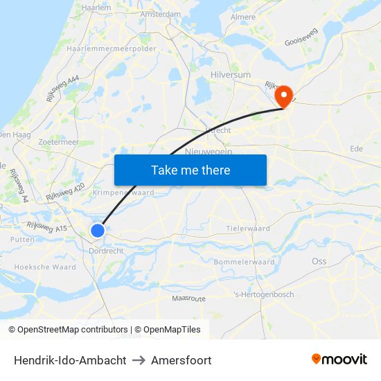 Hendrik-Ido-Ambacht to Amersfoort map