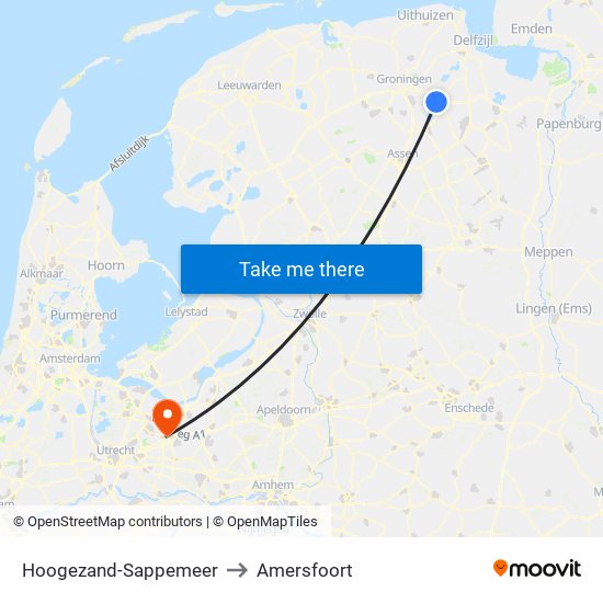 Hoogezand-Sappemeer to Amersfoort map