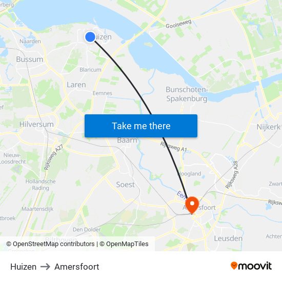 Huizen to Amersfoort map