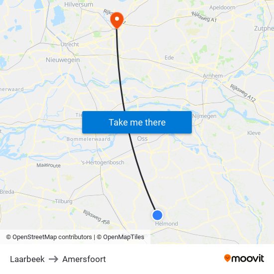 Laarbeek to Amersfoort map