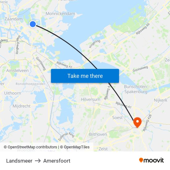 Landsmeer to Amersfoort map