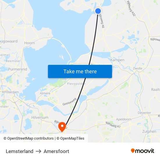 Lemsterland to Amersfoort map