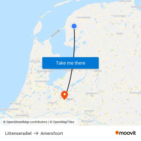 Littenseradiel to Amersfoort map