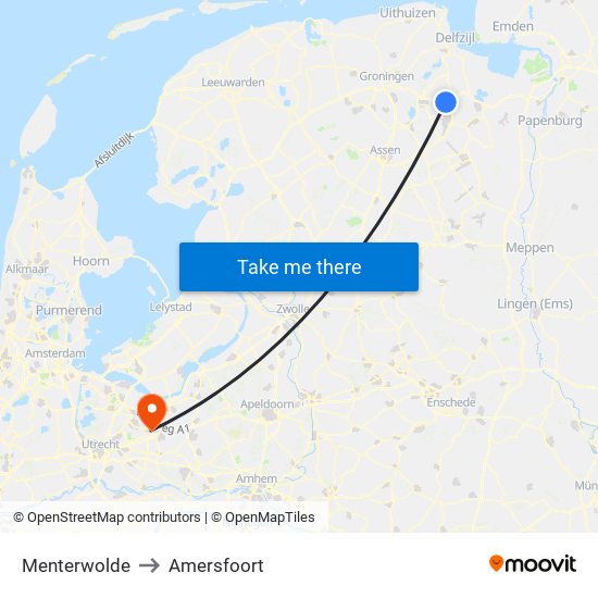 Menterwolde to Amersfoort map