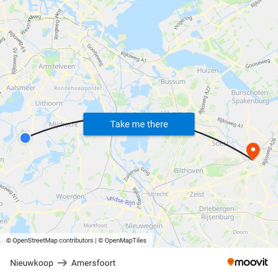 Nieuwkoop to Amersfoort map