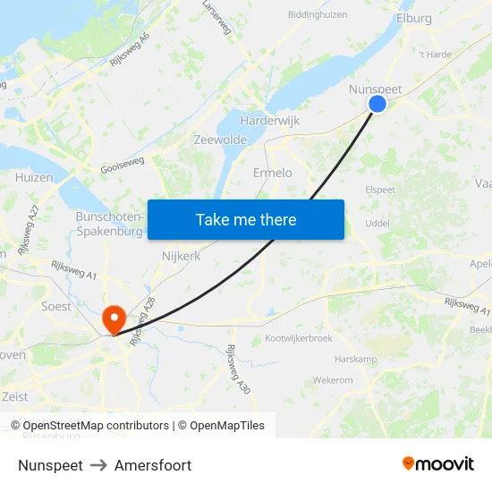 Nunspeet to Amersfoort map
