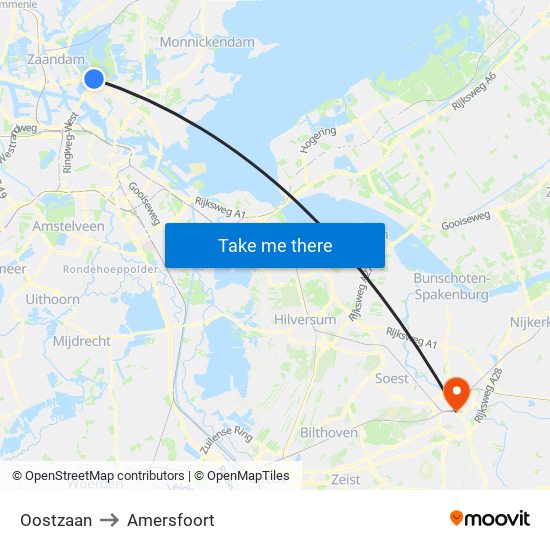 Oostzaan to Amersfoort map